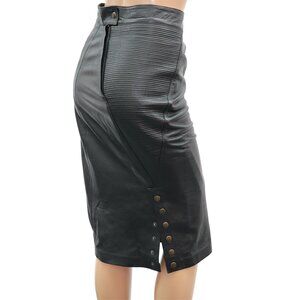 Chic Black Leather Body Hugging Pencil Skirt S-M